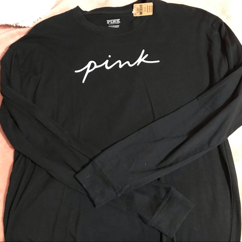 VS Pink Black Long Sleeve Oversized Script Logo